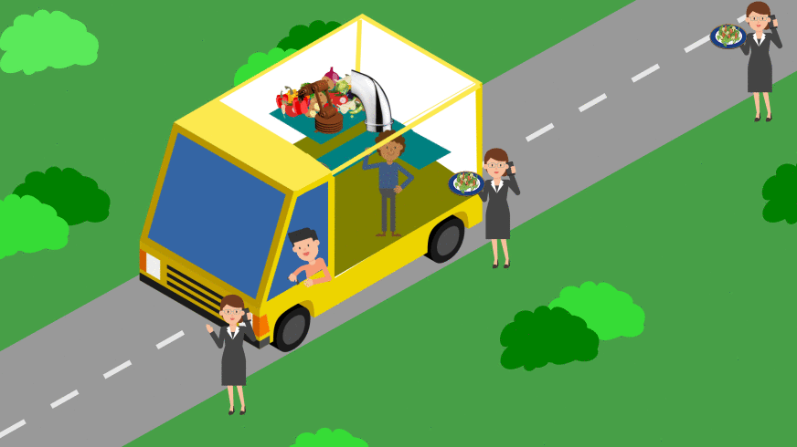 foodtruck with robot inside making salads